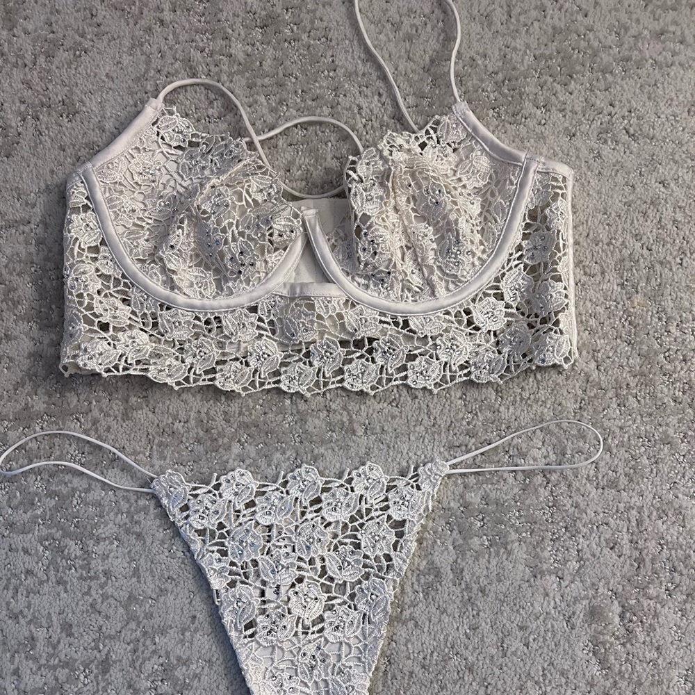 For Love & Lemons rose lace with rhinestones.
